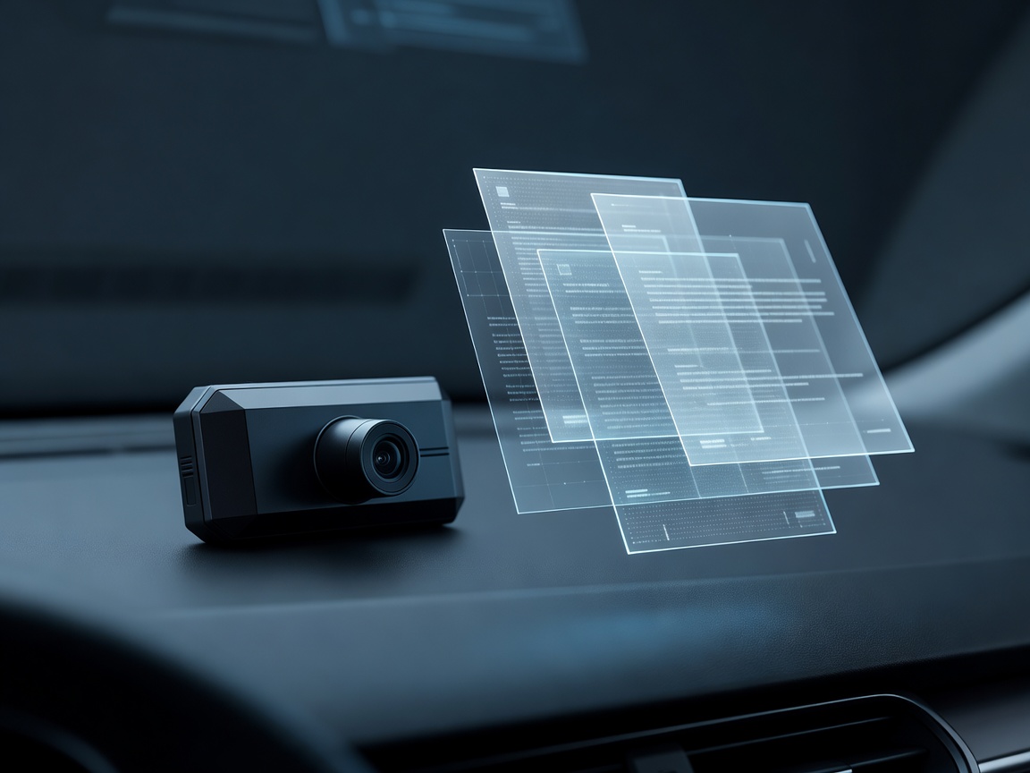 3D render of digital insurance policy documents and a dash camera
