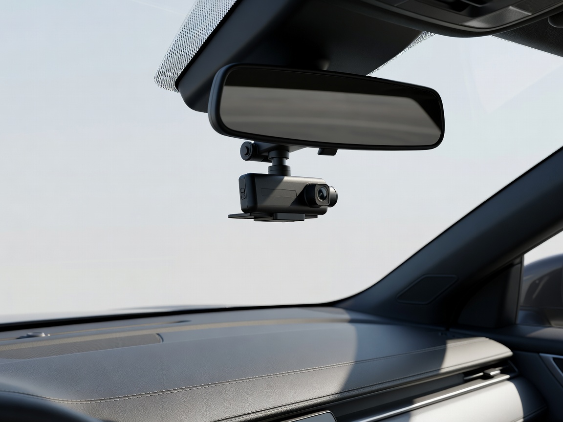 Render showing perfect mounting position behind a rear-view mirror
